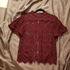 Maroon lace w/open back blouse